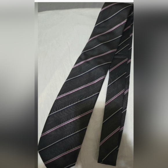 Hugo Boss Other - Hugo BossNWOT silk tie Charcoal gray, purple and navy/white thin stripe GORGEOUS